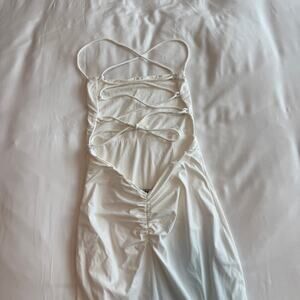 Baby Boo White Lace-Up Bodycon Midi Dress Women’s Size XS